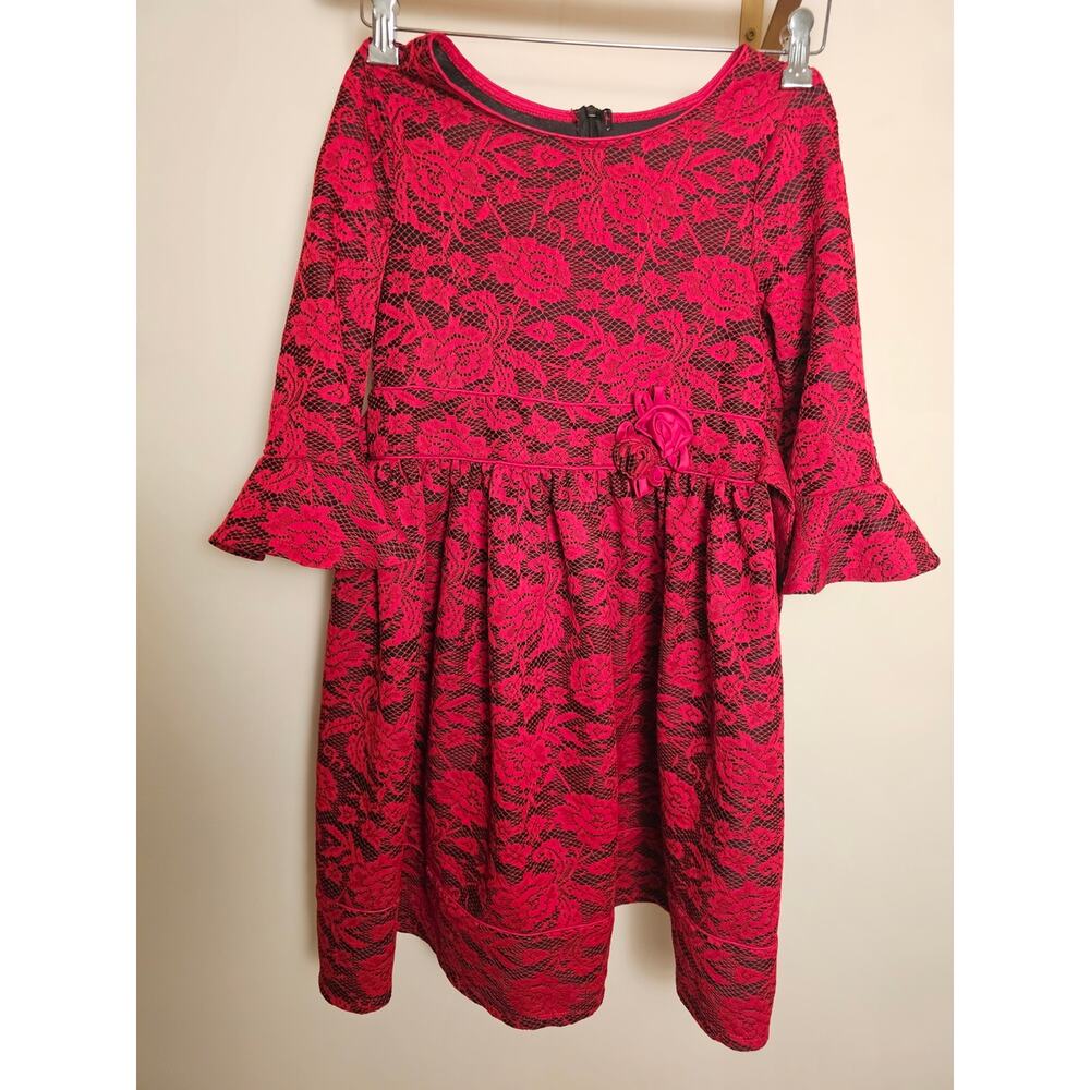 Bonnie Jean Red and Black Lace Fit-and-Flare Dress